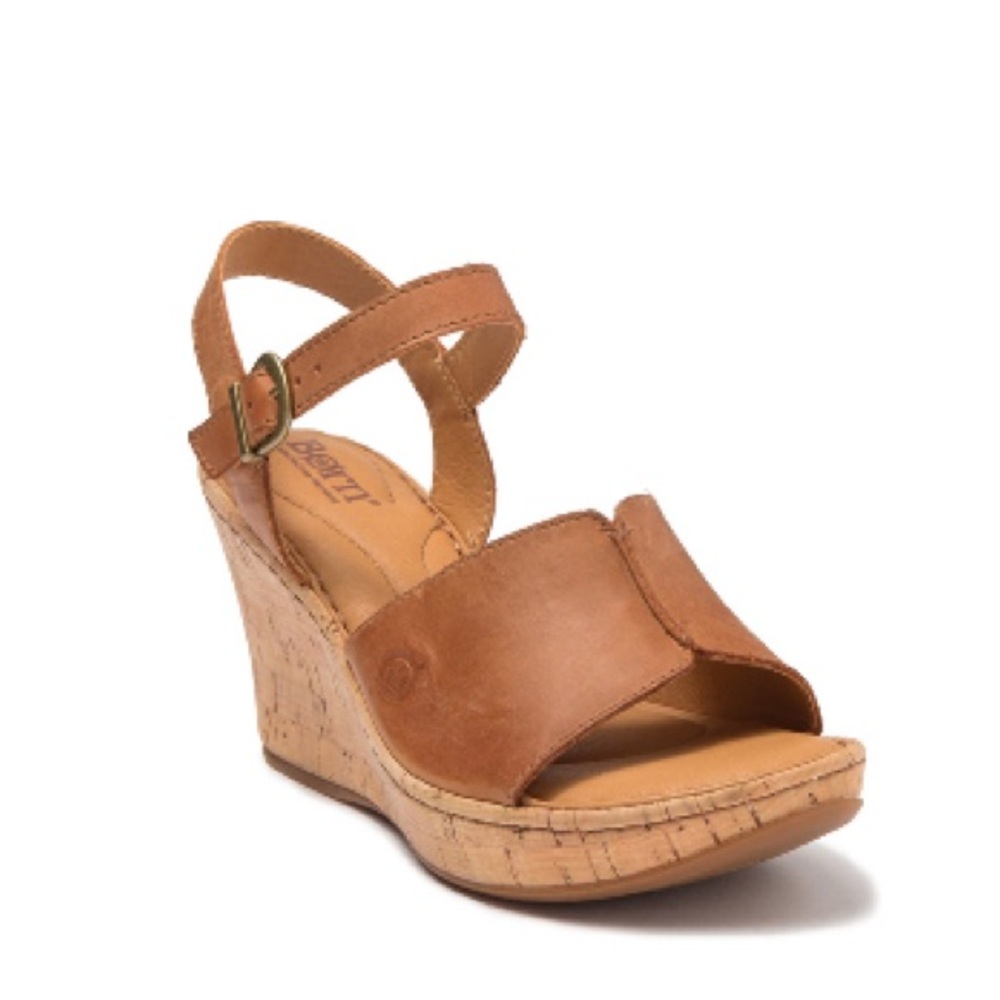 Tan Born Agnio Open Toe Cork Wedge Sandal